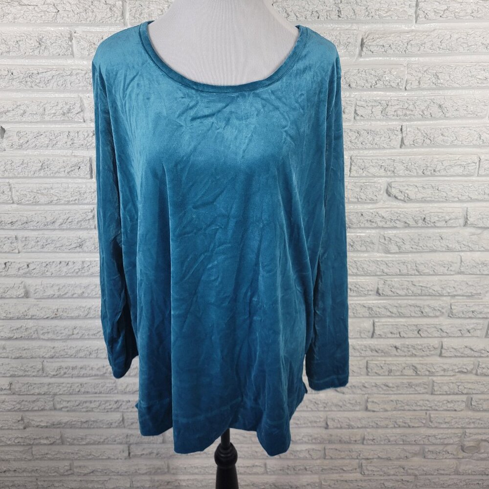 Woman Within 1X Plus Size Blue Velour Sweatshirt Pullover Top‎ BLU118E